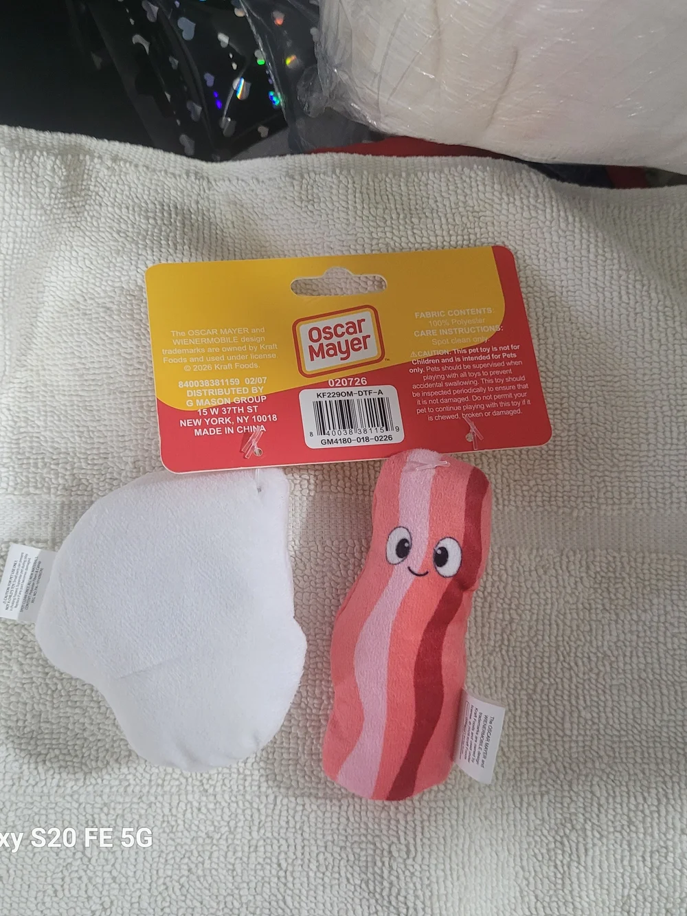 Oscar Mayer Plush Cat Toys - Pink Bacon & White Egg